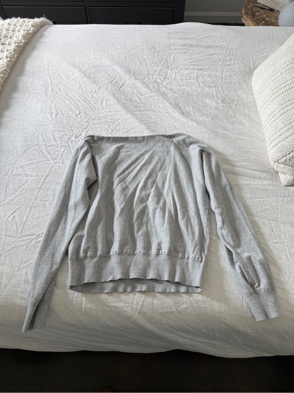 Light Gray Crewneck Sweater Off The Shoulder Aritiza